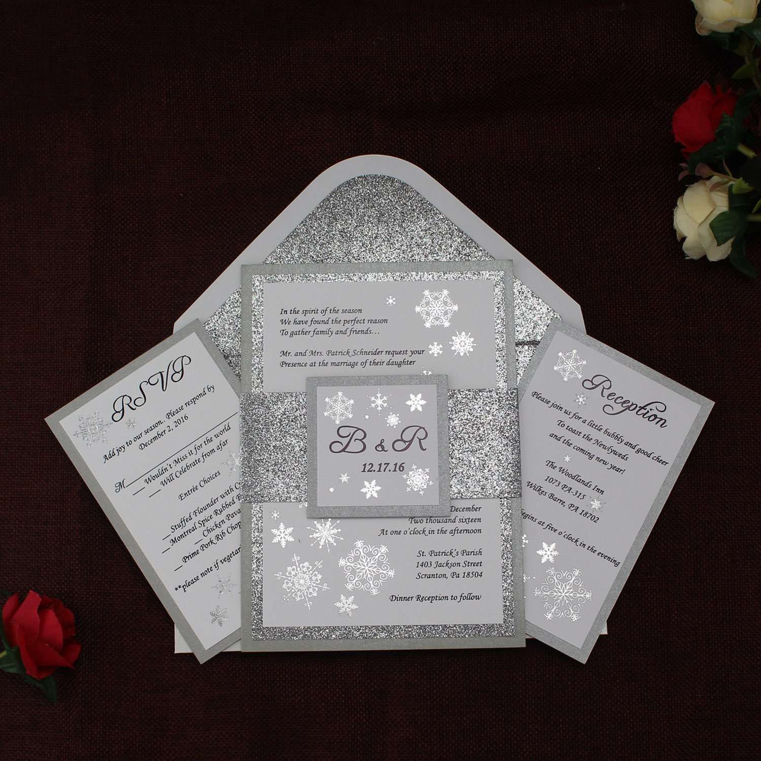 Glitter Invitation Card with Paper Tape Christmas Greeting Card with Envelope 